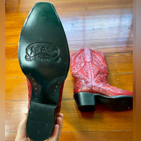 NEW JB DILLON RESERVE Darling Red Glitter Inlay Leather Snip Toe Boot GIFTABLE-8 - Picture 9 of 15